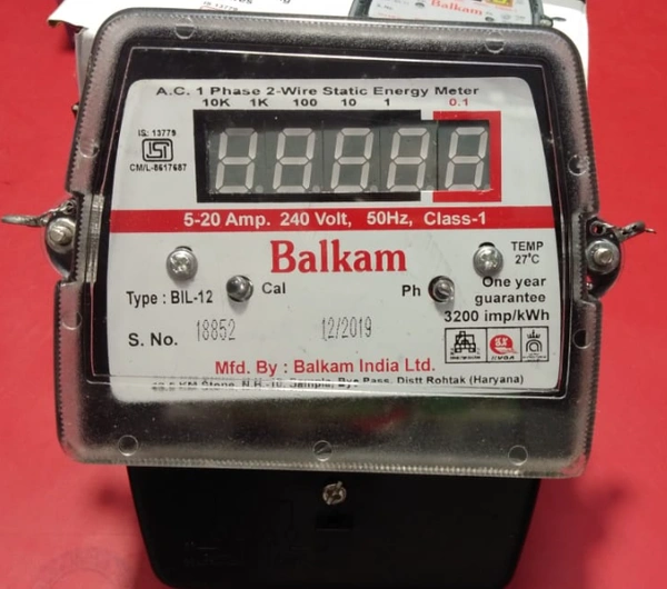 Balkam Single Phase Electronic Digital Meter  - 2KW, Black, NA